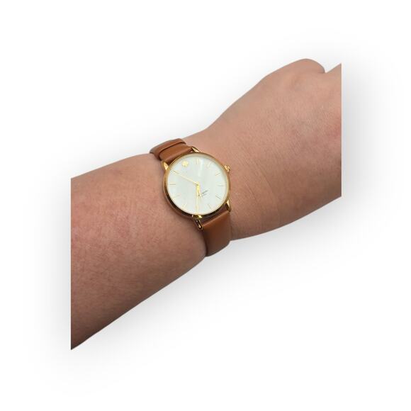Kate Spade New York Gold-Tone Watch Brown Leather Strap Mother of Pearl Dial - Picture 1 of 9